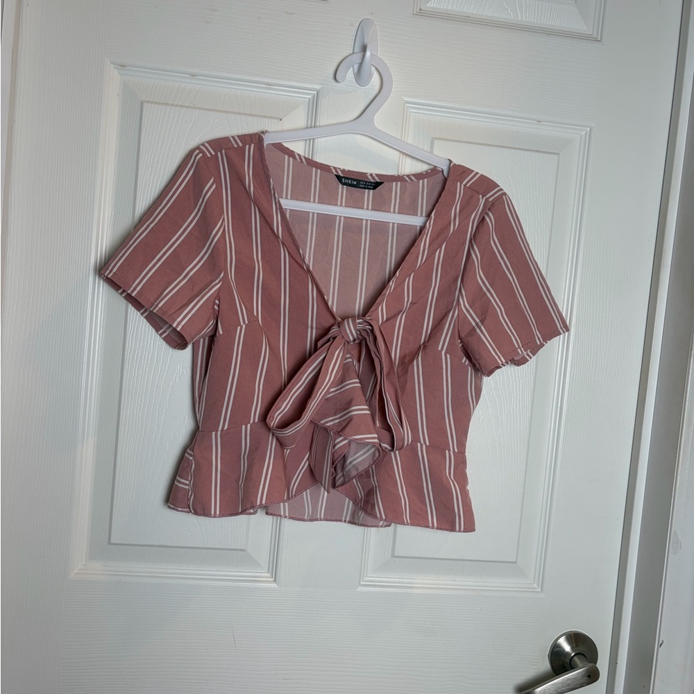 SHEIN Front Tie Pink and White Top! 💗